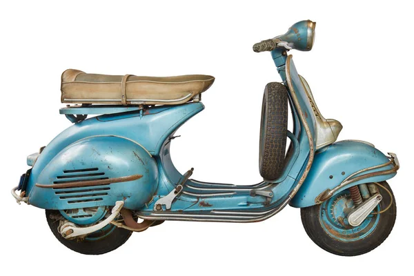 Sidovy Över Vintage Blå Italiensk Scooter Från Femtiotalet Stockbild