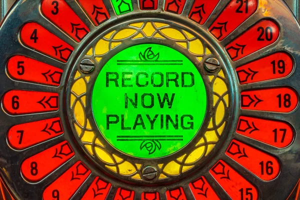 Detail Vintage Jukebox Text Record Now Playing — Stock Photo, Image