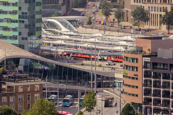 stock image Arnhem, The Netherlands - June 11, 2024: View at the central train station with offices in the city center of Arnhem, The Netherlands