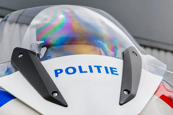 stock image Close up of a police motorcycle with the Dutch text for 