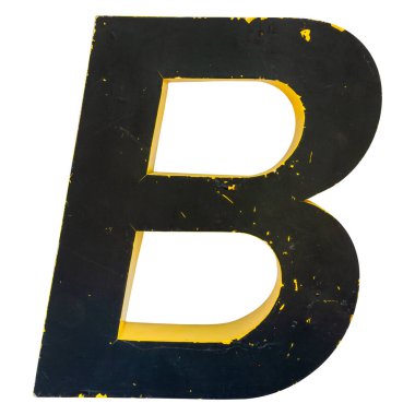 Eskitilmiş büyük metal alfabe harfi b beyaz zemin üzerinde izole edilmiştir.