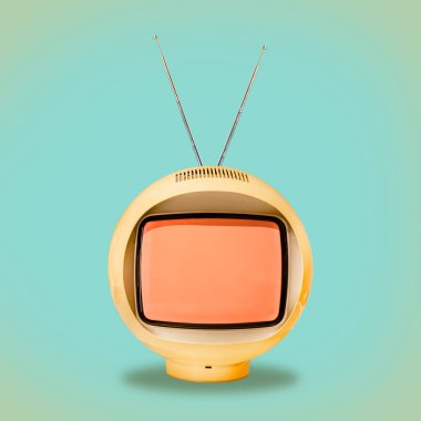 Geçmişe dönük 70 'ler, mavi bir arka planda sahne arkası televizyonu.