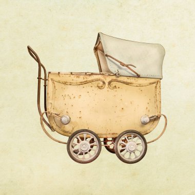 Retro styled sepia image of a vintage baby carriage