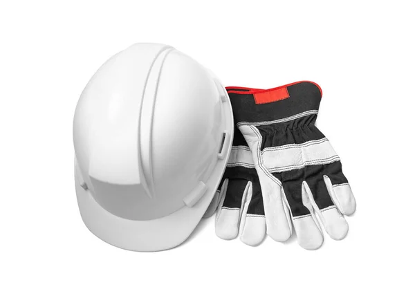 Bauarbeiter Schutz Schutzhelm Und Handschuhe Auf Weißem Hintergrund Einschließlich Schneideweg — Stockfoto
