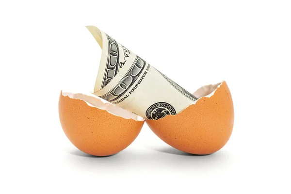 100ドル札のエッグシェル 卵から新しく孵化したお金で 蓄積された貯蓄を表す — ストック写真