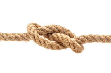 Rope with tied knot isolated on white