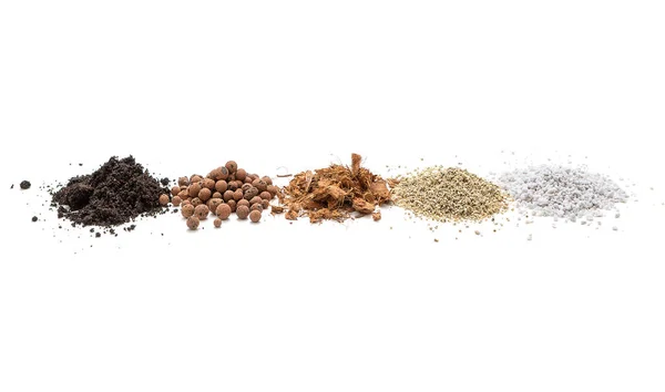 Έδαφος Και Υπόστρωμα Για Ανθοφόρα Φυτά Perlite Vermiculite Coconut Chips — Φωτογραφία Αρχείου