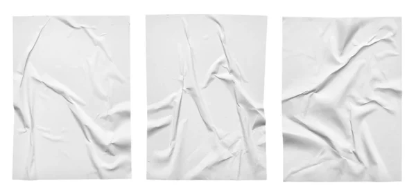 白色折皱折皱的纸海报套装 白色背景隔离 — 图库照片
