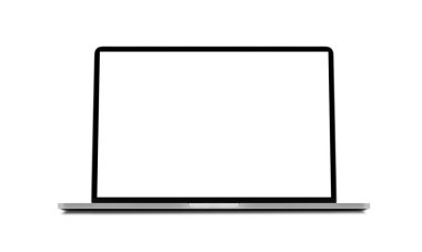 Beyaz arkaplanda boş ekranlı dizüstü bilgisayar, kırpma yolu dahil