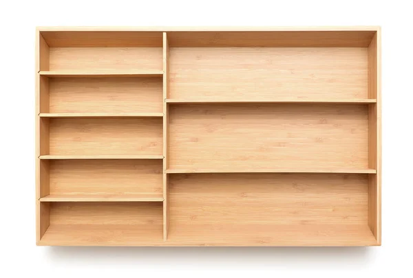 Prázdný Dřevěný Šuplík Příbory Izolovaný Bílém — Stock fotografie