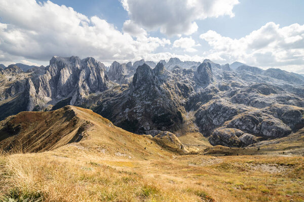 The mountains of the Prokletije National Park in the autumn near the Grebaje Valley of Черногория