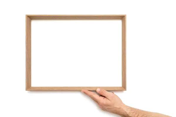 Male Hand Holds Empty Picture Frame White Background Including Clipping Royalty Free Stock Photos