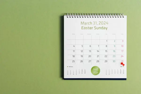 Pin Datę Kalendarzu Biurka Data Która Oznacza Wielkanoc Katolickiego 2024 Obrazek Stockowy