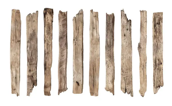 Колекція Старих Дерев Яних Дощок Ізольованих Білому Тлі Включаючи Відсічний Стокове Зображення