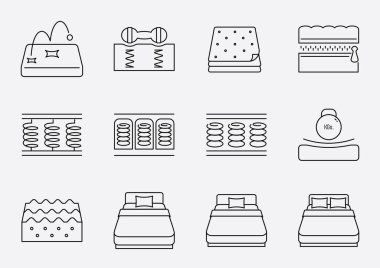 spring mattress icon set with bonnell , pocket and continuous spring. with may benefit for sleep. clipart