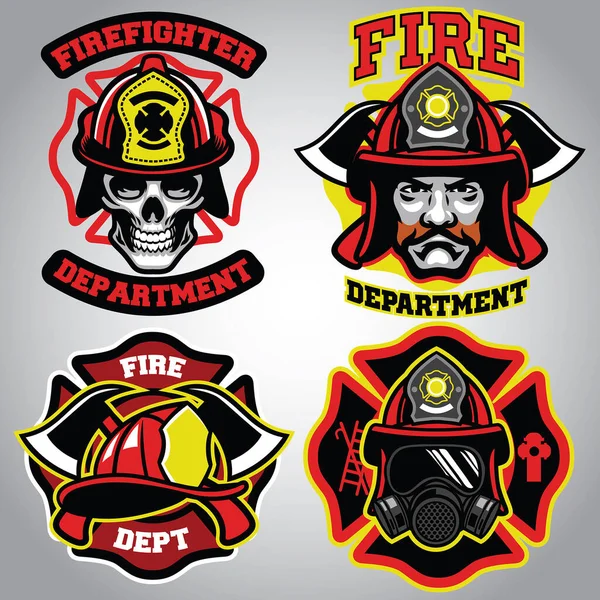 Vector Firefighter Emblema Conjunto Insignias — Vector de stock