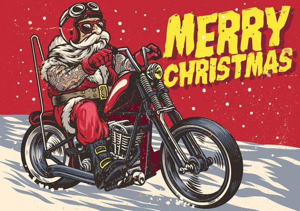 Senior Biker wear santa claus costume and riding a chopper motor