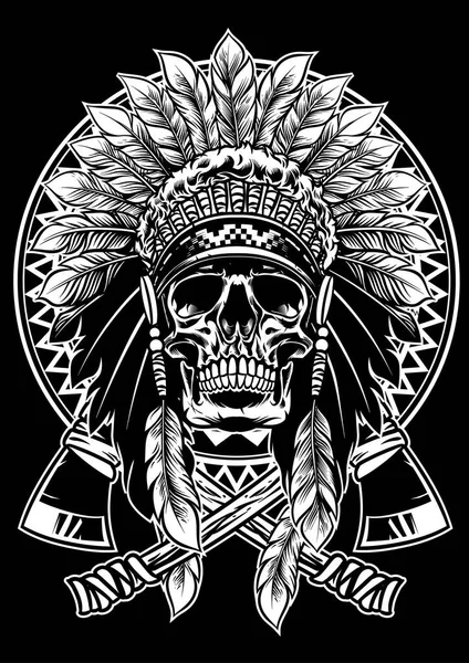 Crânio Guerreiro Americano Nativo Com Tomahawk —  Vetores de Stock