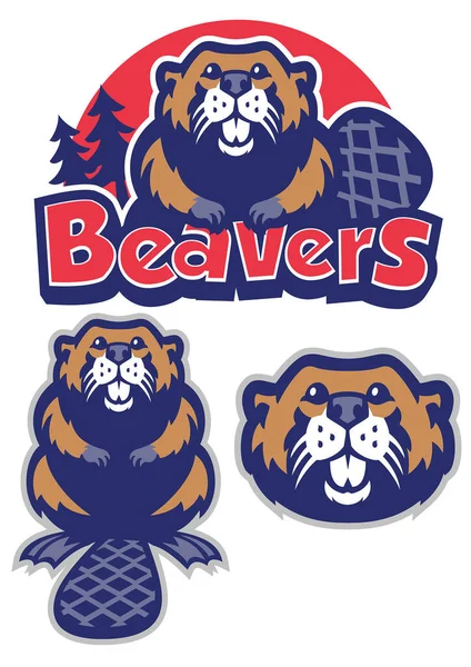 Zestaw Logo Maskotki Beaver — Wektor stockowy