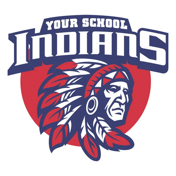 School Mascot Indian Chief Head Logo — Stock Vector