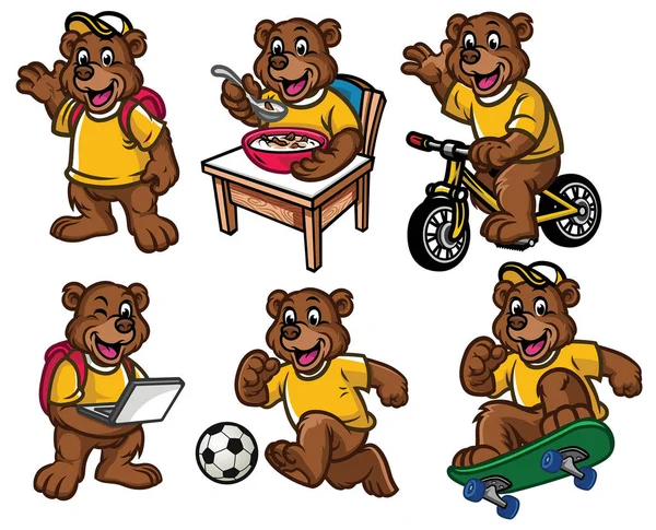 Cartoon Znak Sada Roztomilé Malý Medvídek — Stockový vektor