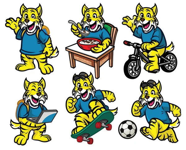 Cartoon Character Set Cute Little Wildcat — Stock Vector
