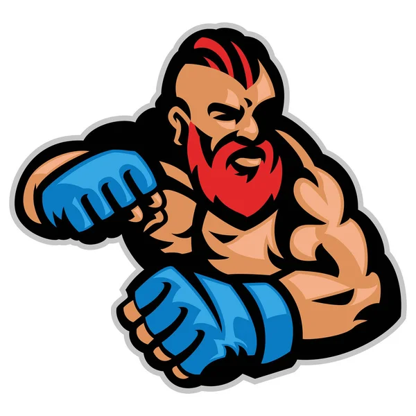 Logo Mascotte Combattant Barbe — Image vectorielle
