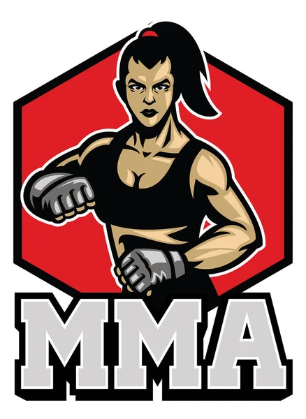 Femme Combattant Mascotte Logo — Image vectorielle