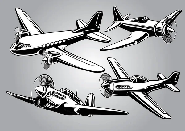 Dünya Savaşı Askeri Uçakları Koleksiyonu — Stok Vektör