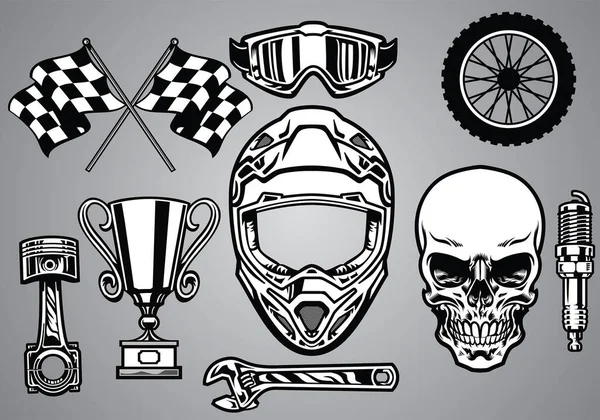 Ensemble Course Motocross Avec Crâne — Image vectorielle