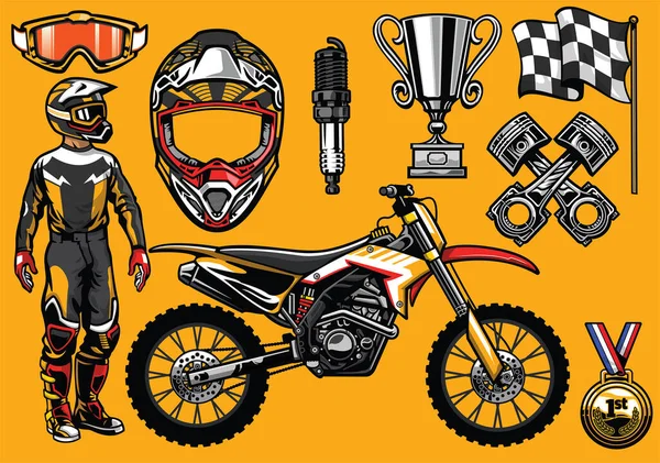 Σύνολο Υψηλού Λεπτομερούς Στοιχείου Αγώνων Motocross — Διανυσματικό Αρχείο
