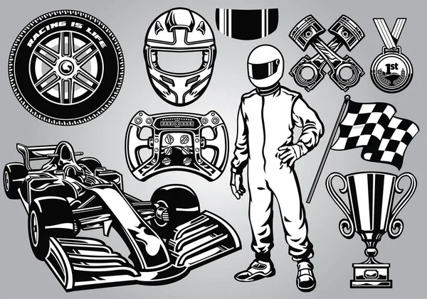 Formule Racing Set Noir Blanc — Image vectorielle