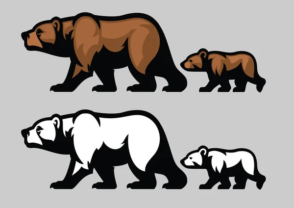 Niedźwiedź Grizzly Jego Młode — Wektor stockowy