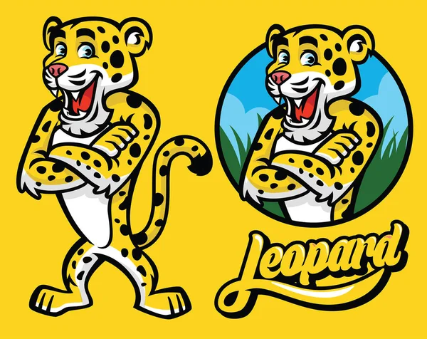 Sada Kreslených Postaviček Leoparda — Stockový vektor