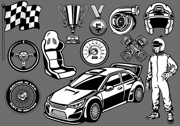 Conjunto Elementos Corrida Carro Rally —  Vetores de Stock