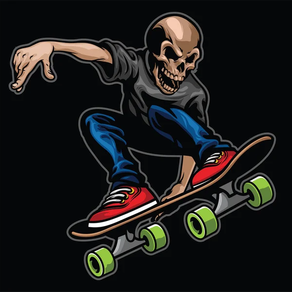Κρανίο Ιππασία Skateboard Και Κάνει Κόλπο — Διανυσματικό Αρχείο