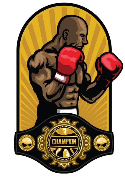 Боксерская Поза Поясом Чемпиона Боксу — стоковый вектор