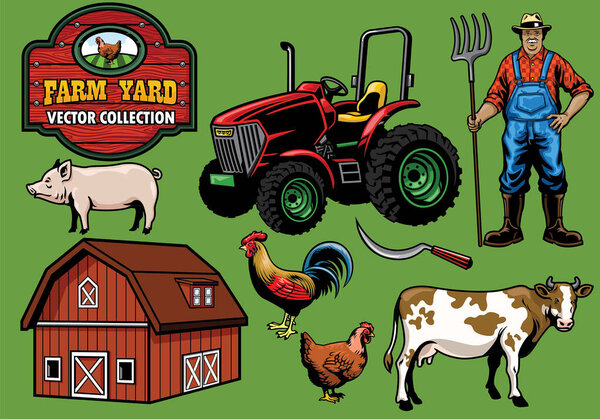 farming yard collection object hand drawn