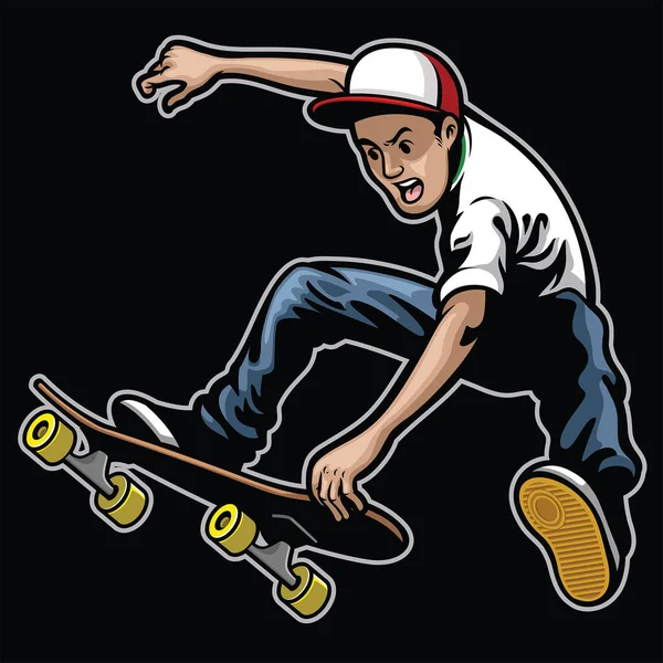 Mann Macht Skateboard Trick Stunt — Stockvektor