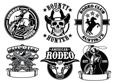set of cowboy badge clipart