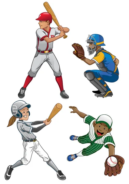 Beyzbol Oyuncularının Vektörü — Stok Vektör