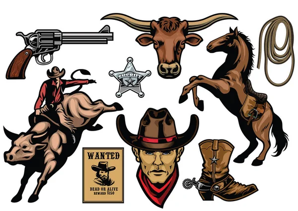 Conjunto Objetos Cowboy —  Vetores de Stock