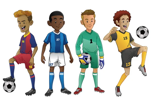 Ensemble Jeunes Joueurs Football — Image vectorielle