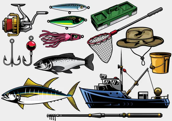 Equipamento Pesca Conjunto — Vetor de Stock