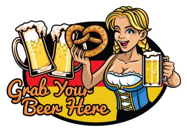 sexy bavarian girl presenting the beer clipart