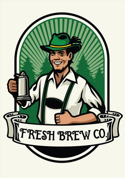 Bavarian Man Beer Brewing Badge — Stock Vector