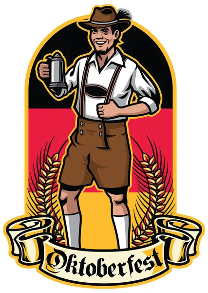 Bavarian Hombre Listo Para Celebrar Oktoberfest — Vector de stock
