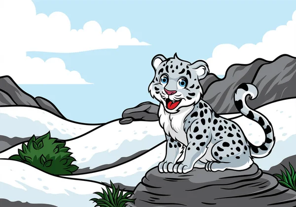 Joven Leopardo Nieve Montaña Nevada — Vector de stock
