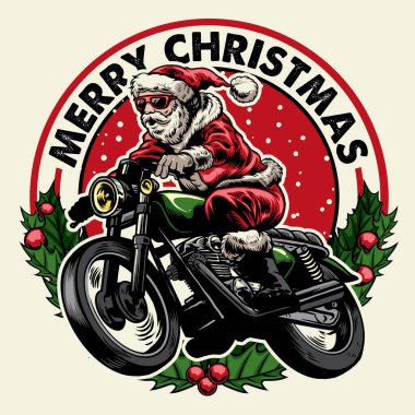 Noel Baba motosiklet rozeti kullanıyor.