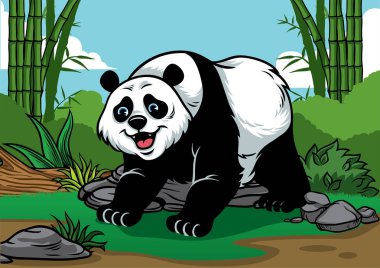 Bambu ormanında panda çizgi filmi